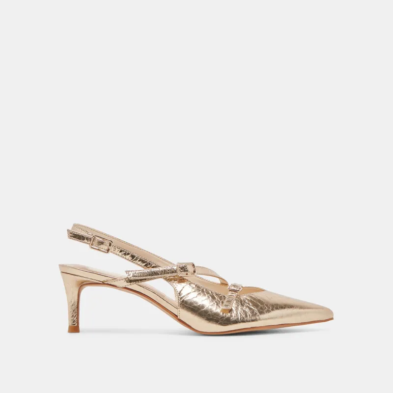PAMLA MID WIDE HEELS LIGHT GOLD DISTRESSED LEATHER - re:vita sold by Dolce Vita