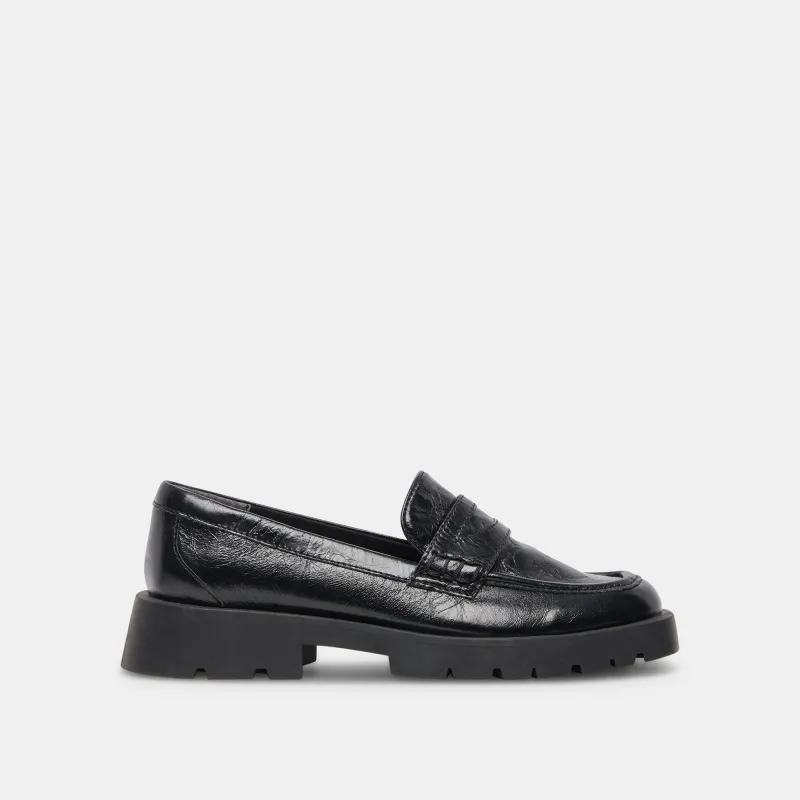 ELIAS WIDE FLATS ONYX CRINKLE PATENT - re:vita sold by Dolce Vita