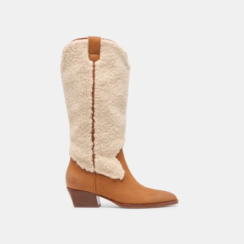 MYKEL PLUSH BOOTS CARAMEL NUBUCK sold by Dolce Vita