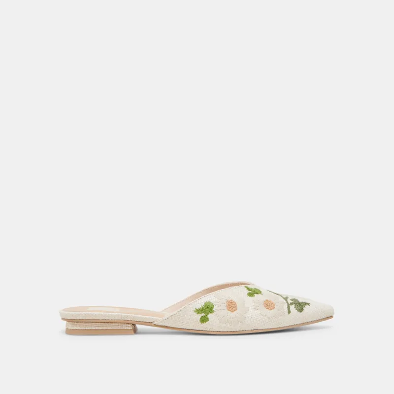 ELM FLATS WHITE FLORAL RAFFIA - re:vita sold by Dolce Vita