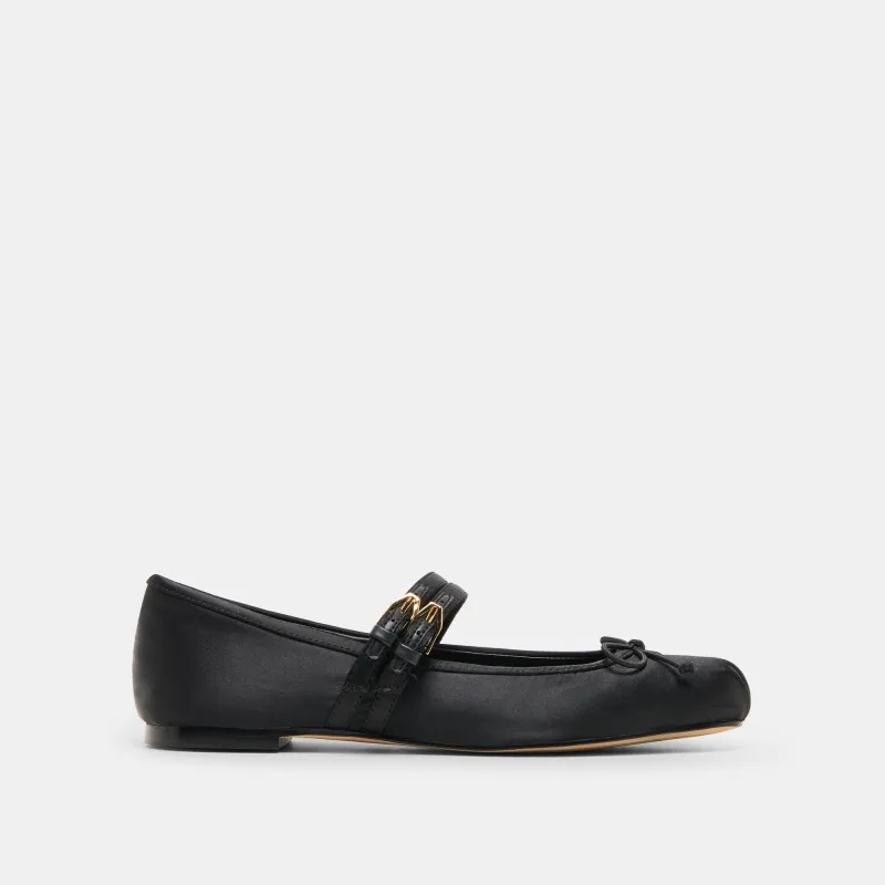 GIBSEN BALLET FLATS ONYX SATIN sold by Dolce Vita