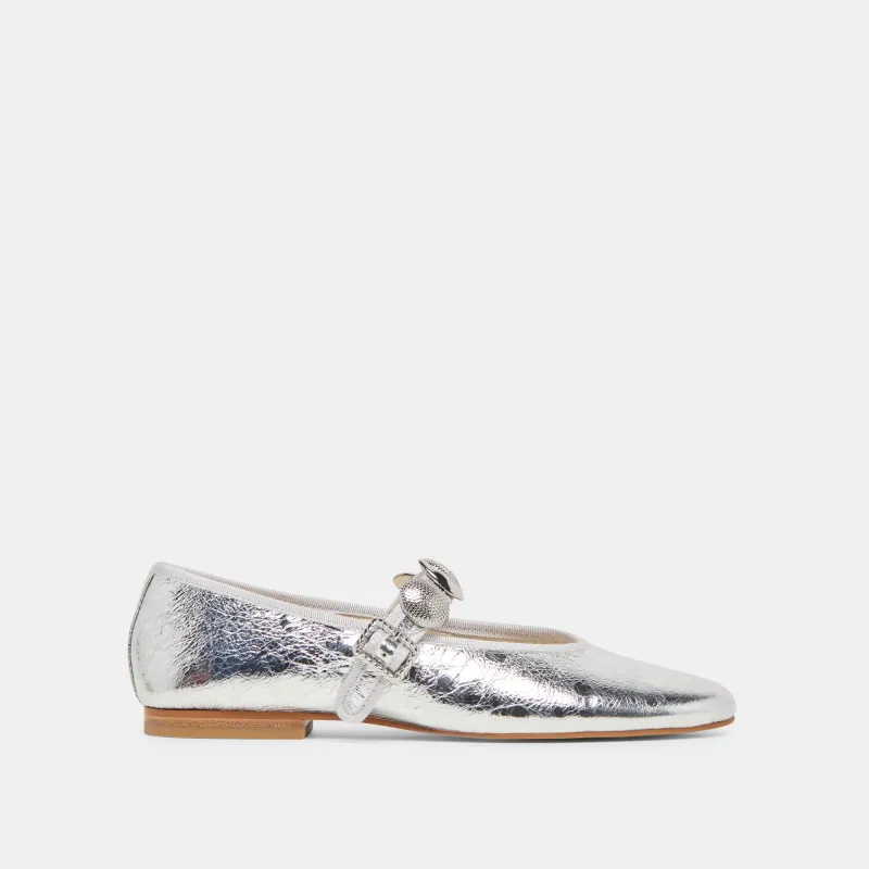 RELAN BALLET FLATS SILVER DISTRESSED LEATHER sold by Dolce Vita