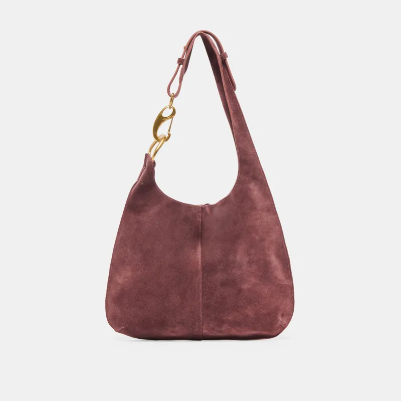 JOHNNIE SHOULDER BAG BURGUNDY SUEDE sold by Dolce Vita