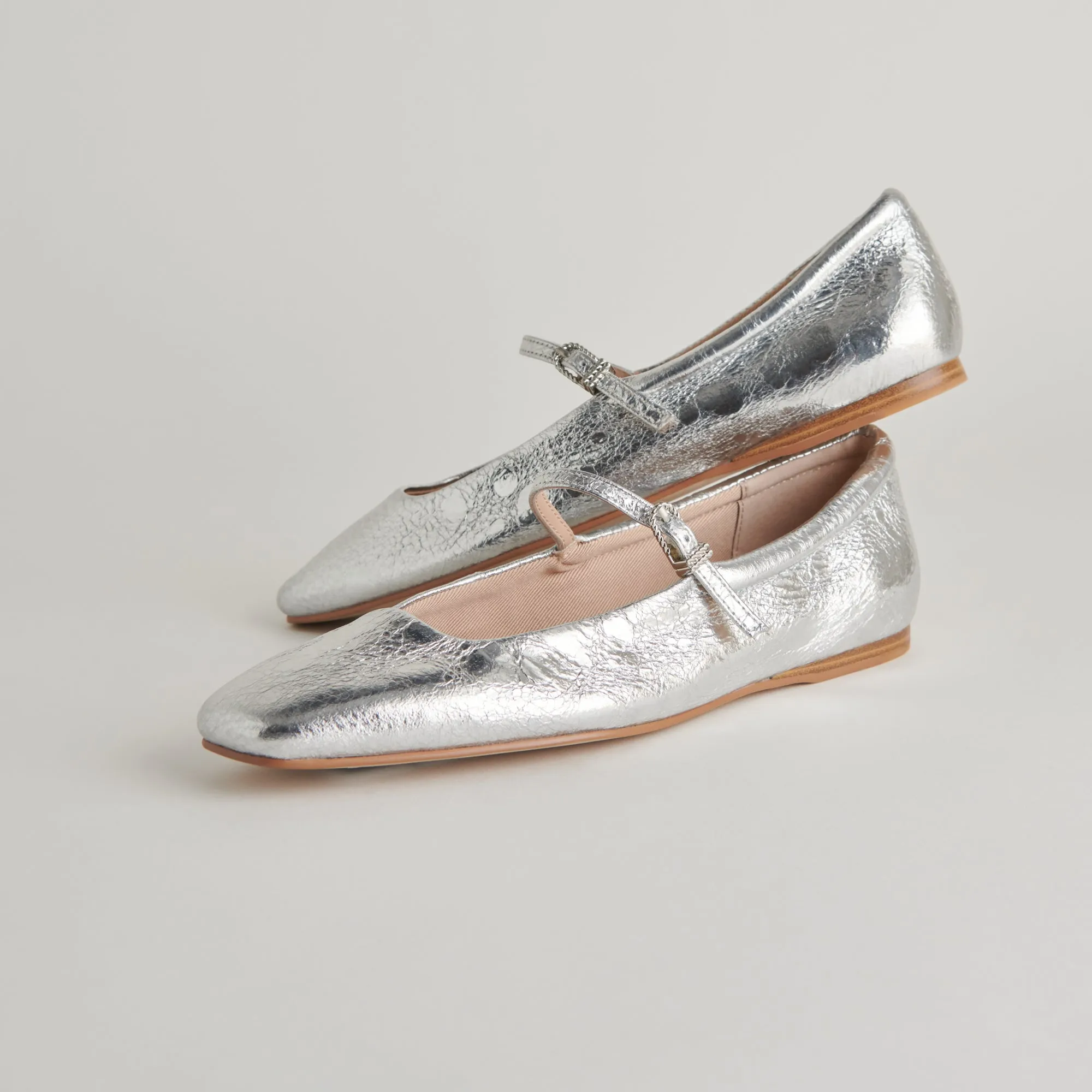 REYES BALLET FLATS SILVER DISTRESSED LEATHER - re:vita sold by Dolce Vita