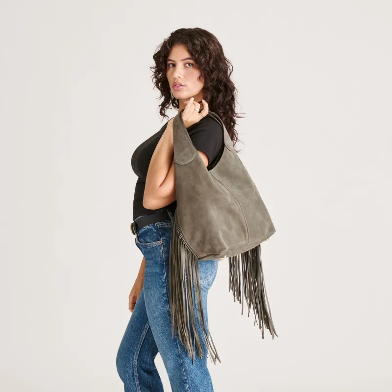 NAKOMA SHOULDER BAG OLIVE SUEDE sold by Dolce Vita
