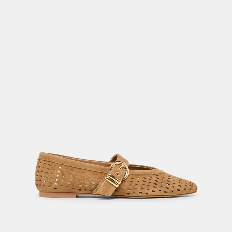 MIKEL BALLET FLATS LT BROWN PERFORATED SUEDE sold by Dolce Vita