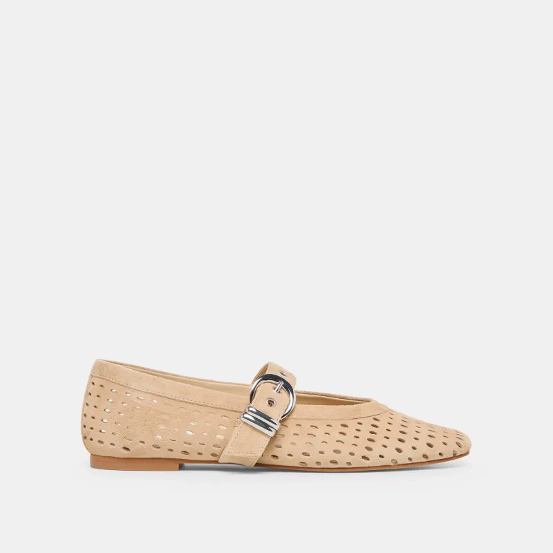 MIKEL BALLET FLATS CAMEL PERFORATED SUEDE sold by Dolce Vita