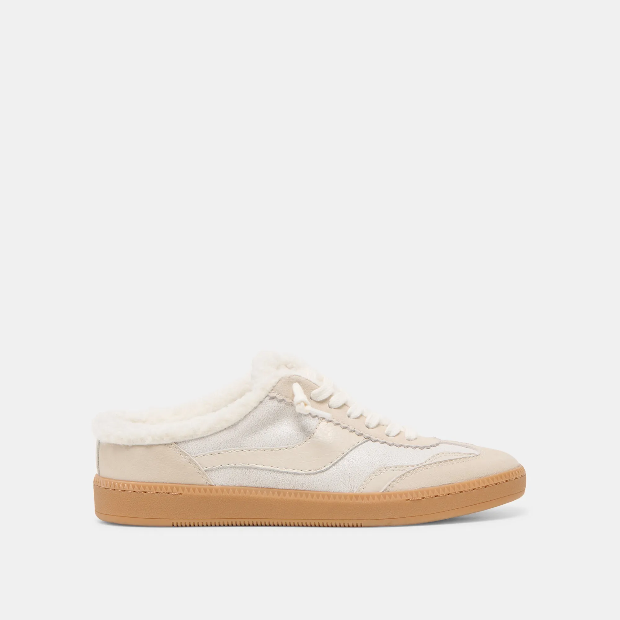 NOTICE SLIDE PLUSH SNEAKERS OFF WHITE CRACKLED LEATHER sold by Dolce Vita