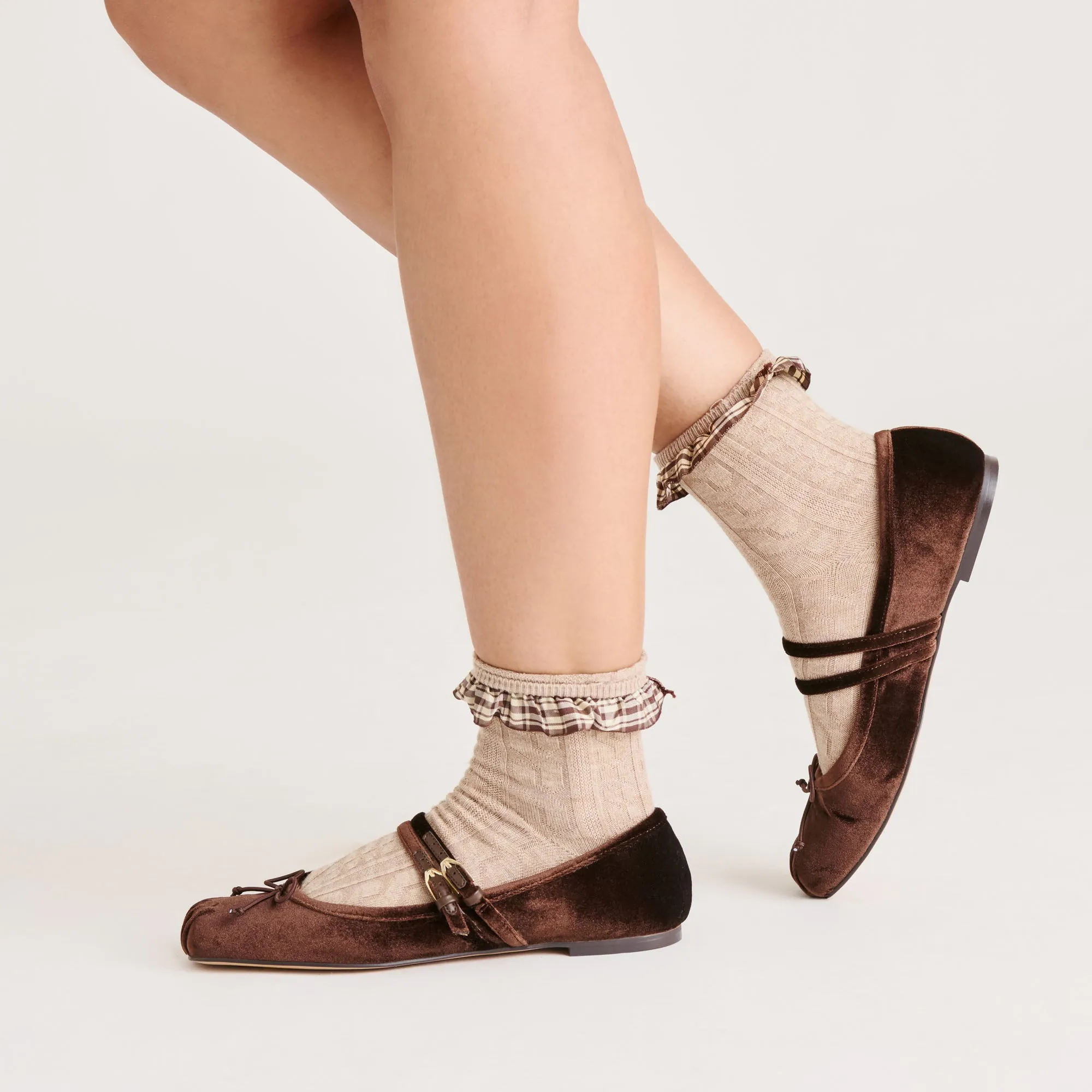 PLAID RUFFLE CREW SOCKS TAUPE sold by Dolce Vita product image thumbnail 2