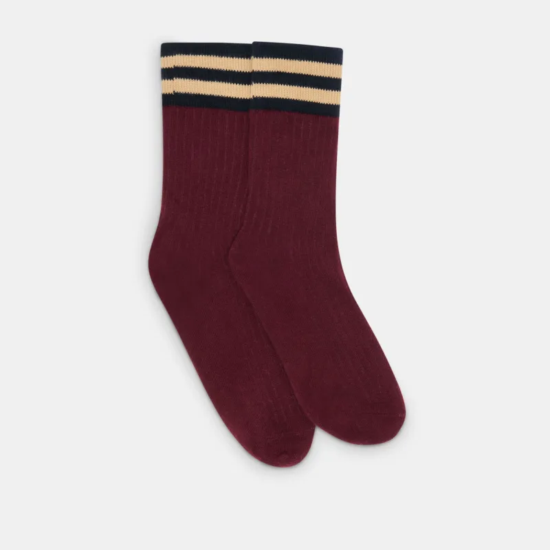 MULTI STRIPE CREW SOCKS BURGUNDY sold by Dolce Vita