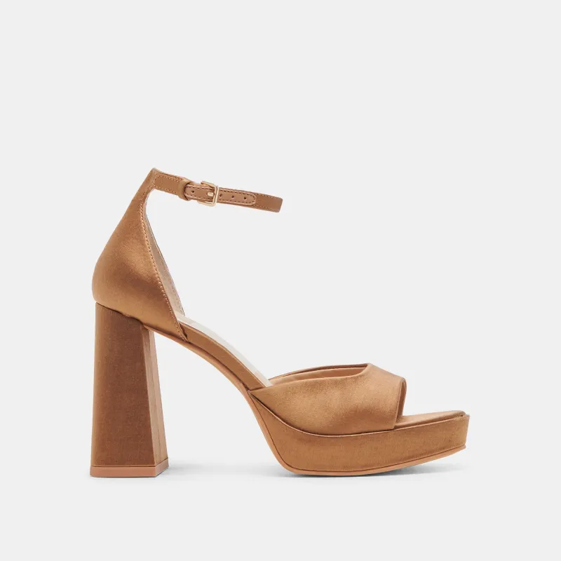 PANDRO HEELS MID BROWN SATIN - re:vita sold by Dolce Vita