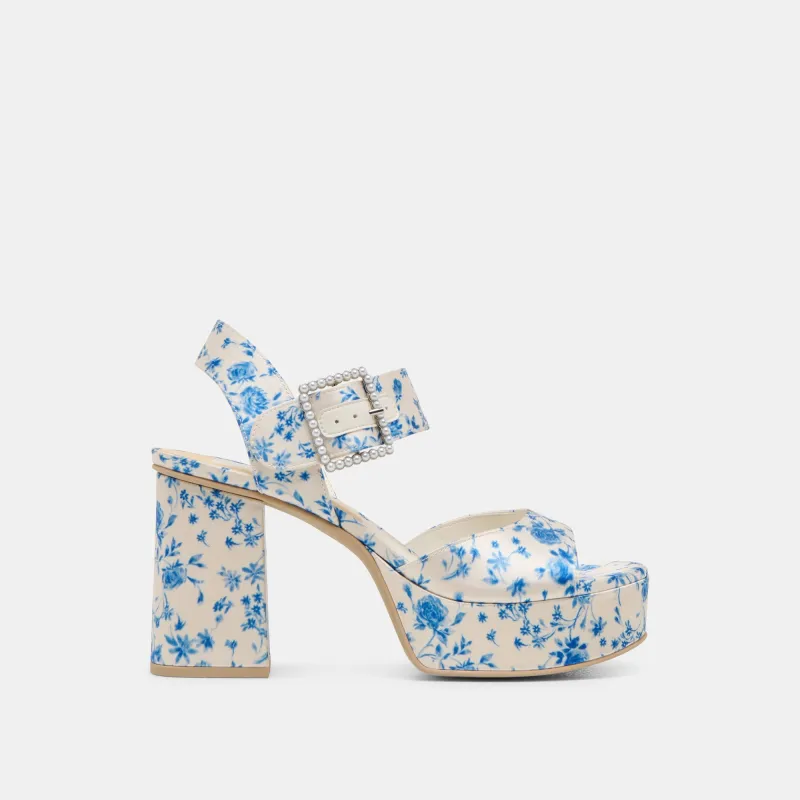 BOBBY PEARL HEELS BLUE FLORAL SATIN - re:vita sold by Dolce Vita