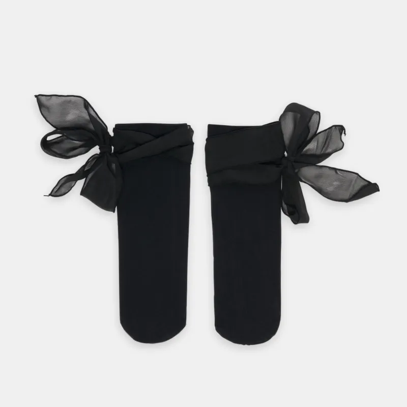 TIE BOW ANKLET SOCKS BLACK sold by Dolce Vita