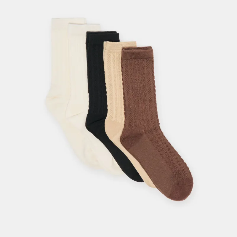 5 PACK TEXTURED CREW SOCKS TAN MULTI sold by Dolce Vita