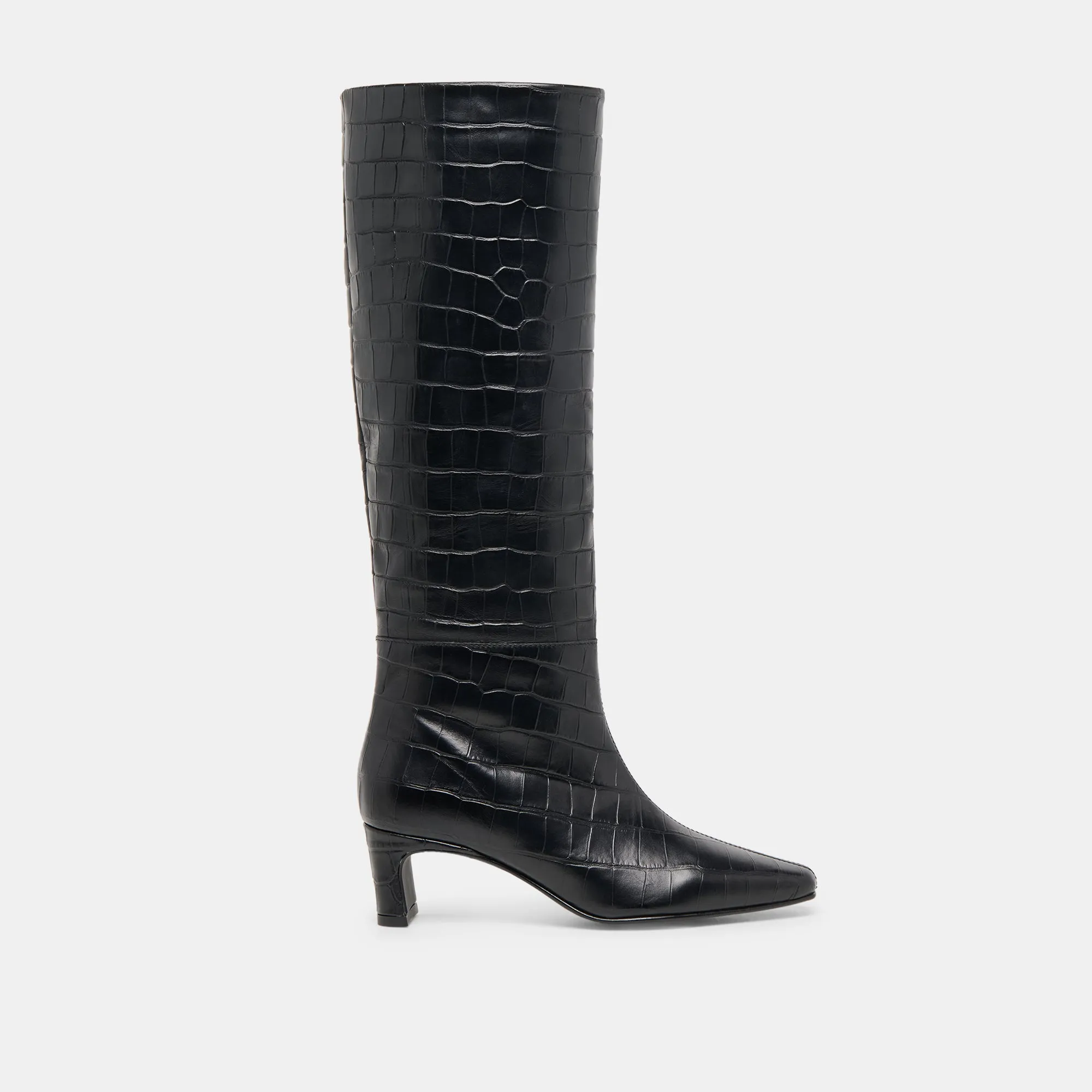 TRIXI BOOTS NOIR CROCO EMBOSSED LEATHER sold by Dolce Vita