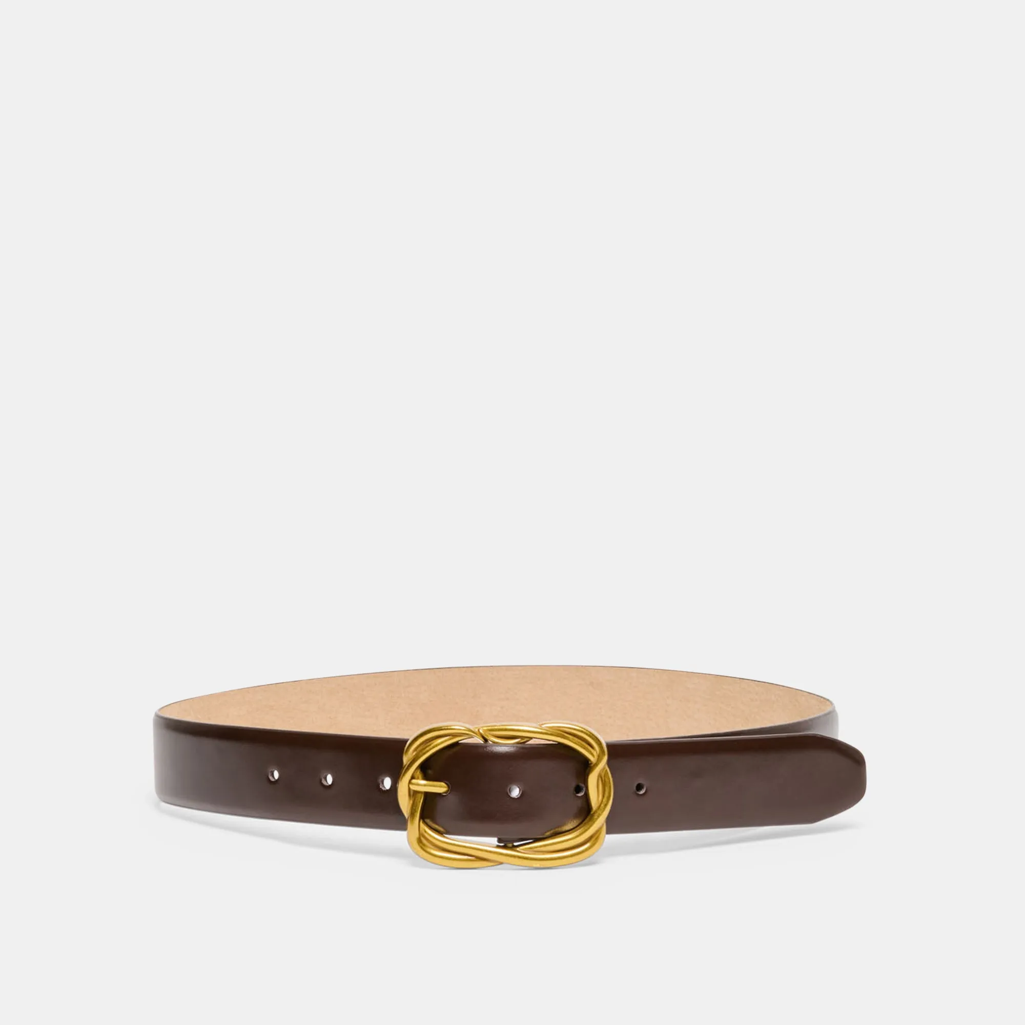 BRAIDED BUCKLE BELT MAHOGANY GOLD sold by Dolce Vita
