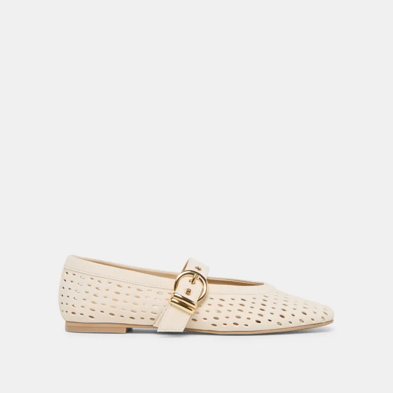 MIKEL BALLET FLATS CREME PERFORATED SUEDE sold by Dolce Vita
