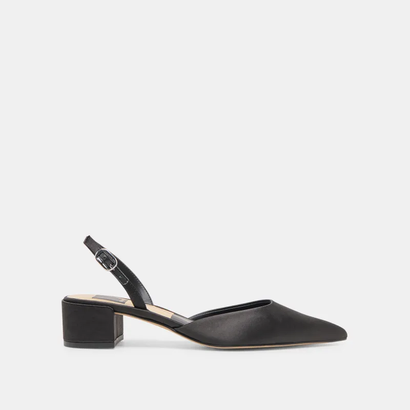 CAREL HEELS ONYX SATIN sold by Dolce Vita