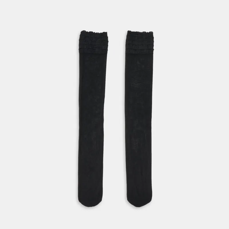 RUFFLE SHEER KNEE HIGH SOCKS BLACK sold by Dolce Vita