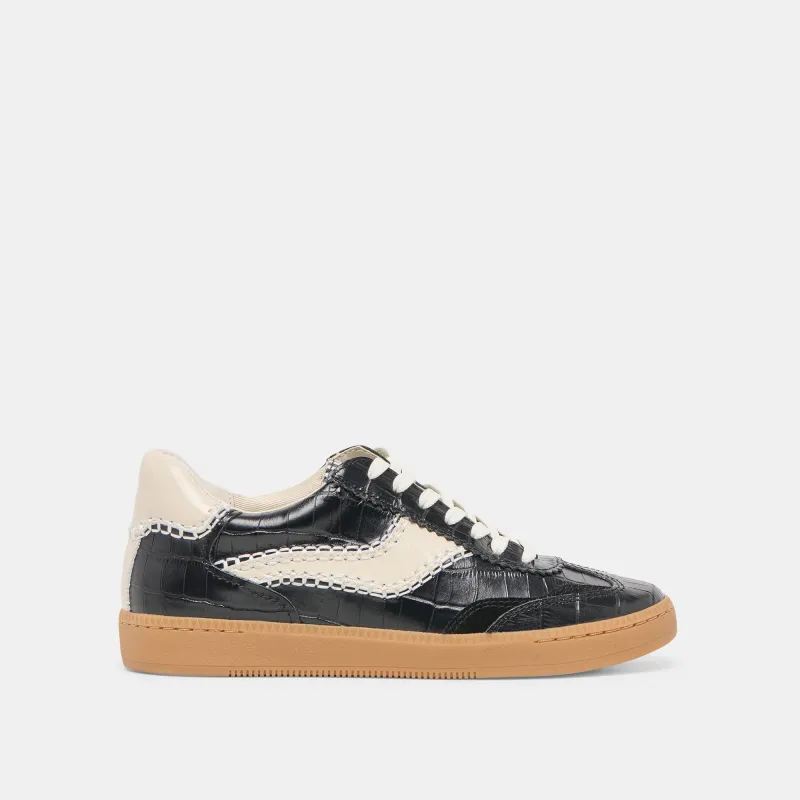NOTICE STITCH SNEAKERS NOIR CROCO EMBOSSED LEATHER - re:vita sold by Dolce Vita