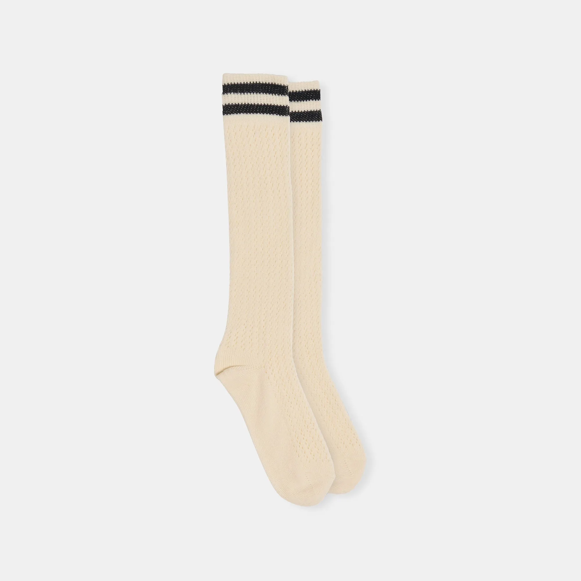 POINTELLE STRIPED KNEE HIGH SOCKS BLACK WHITE sold by Dolce Vita