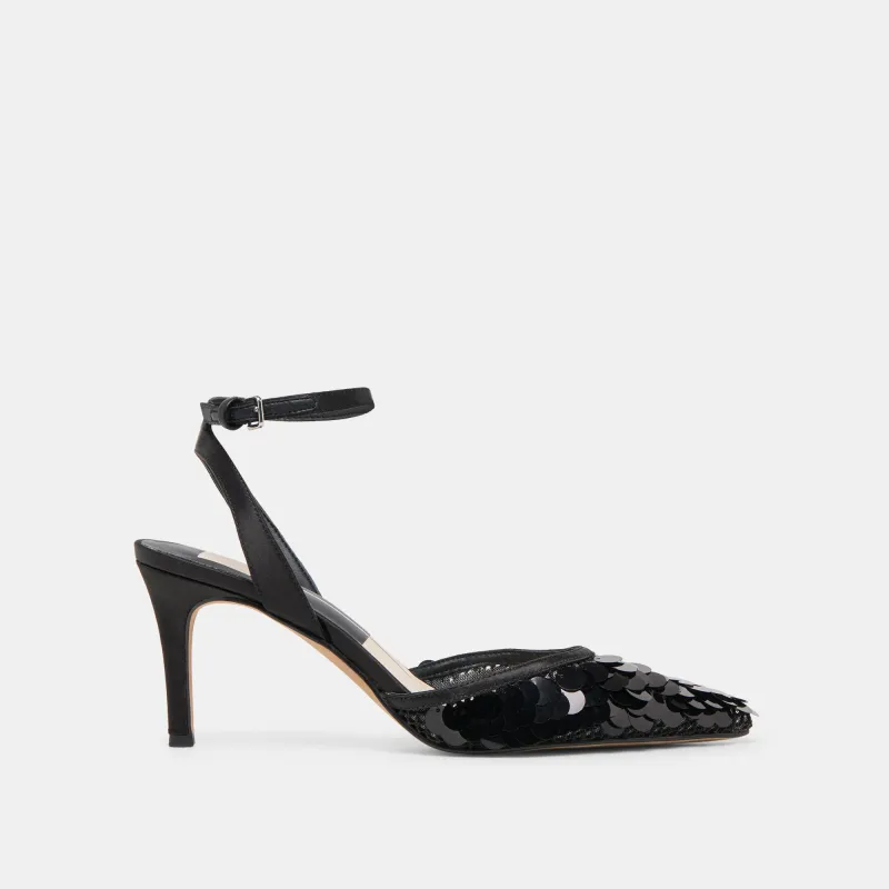 ELIZZA CONFETTI HEELS ONYX WOVEN MESH sold by Dolce Vita