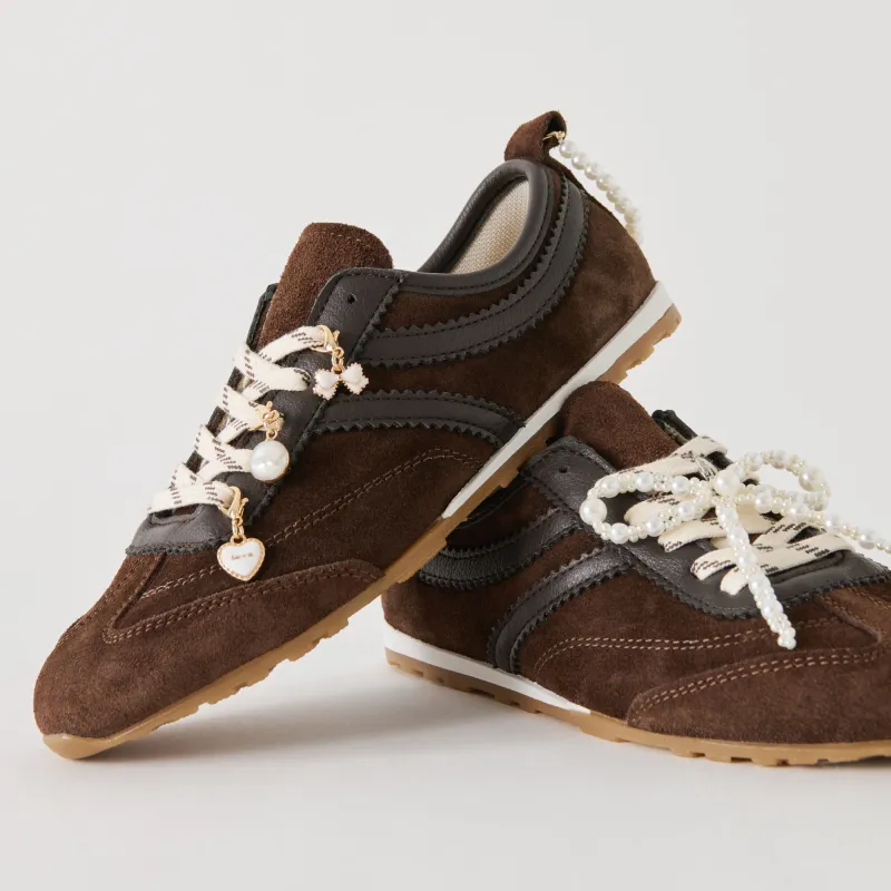VIPER SNEAKERS DK BROWN SUEDE + PEARL CHARM BUNDLE sold by Dolce Vita
