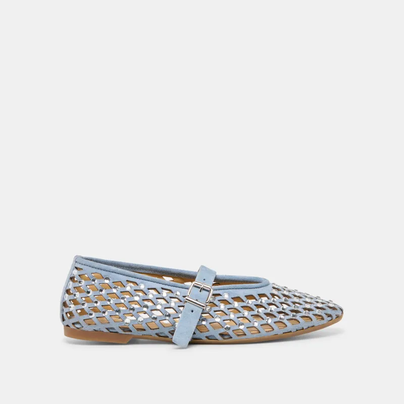 MAVIN RHINESTONE BALLET FLATS BLUE SUEDE sold by Dolce Vita
