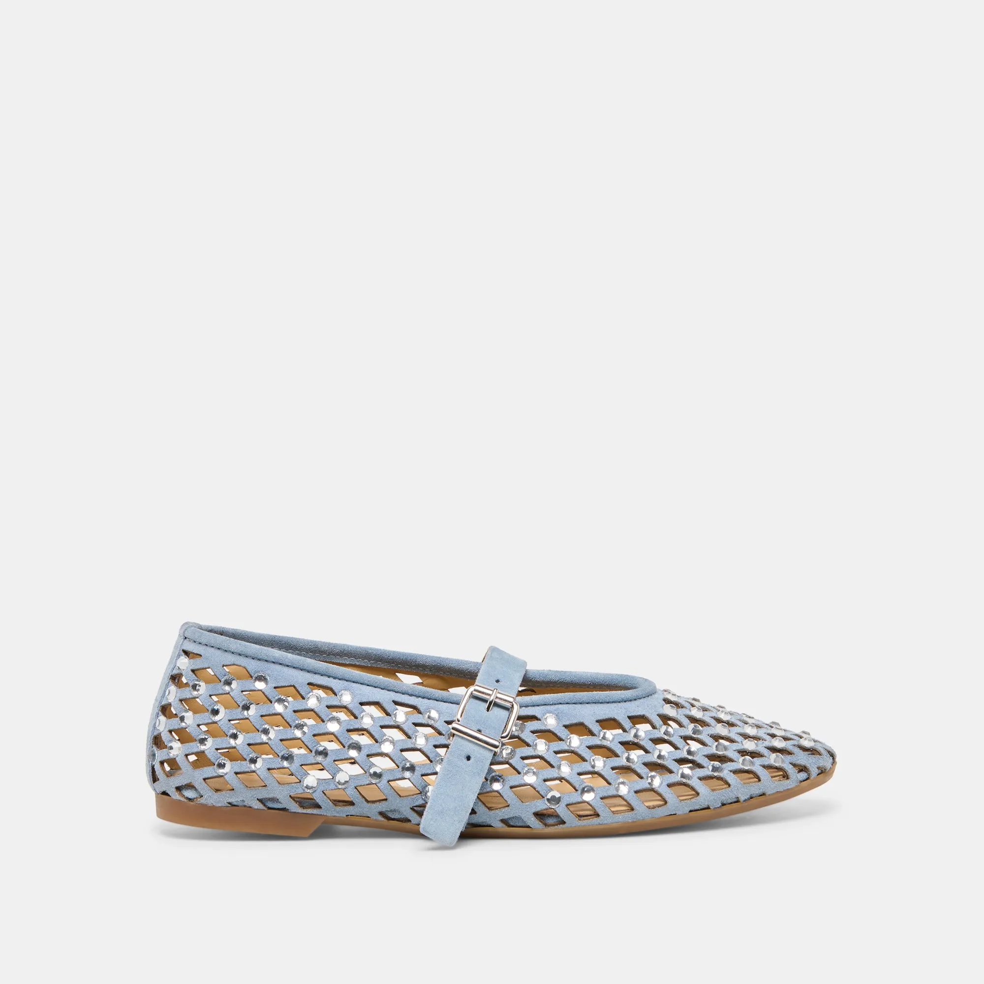 MAVIN RHINESTONE BALLET FLATS BLUE SUEDE sold by Dolce Vita