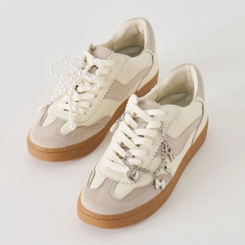 NOTICE SNEAKERS GREY WHITE LEATHER + SILVER CHARM BUNDLE sold by Dolce Vita