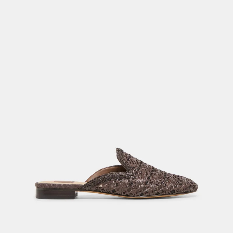 KIRT FLATS CHOCOLATE CROSS HATCH RAFFIA made by Dolce Vita