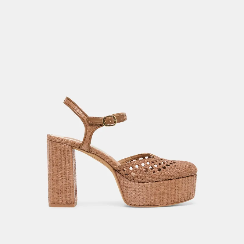 GERO HEELS MID BROWN WOVEN RAFFIA sold by Dolce Vita