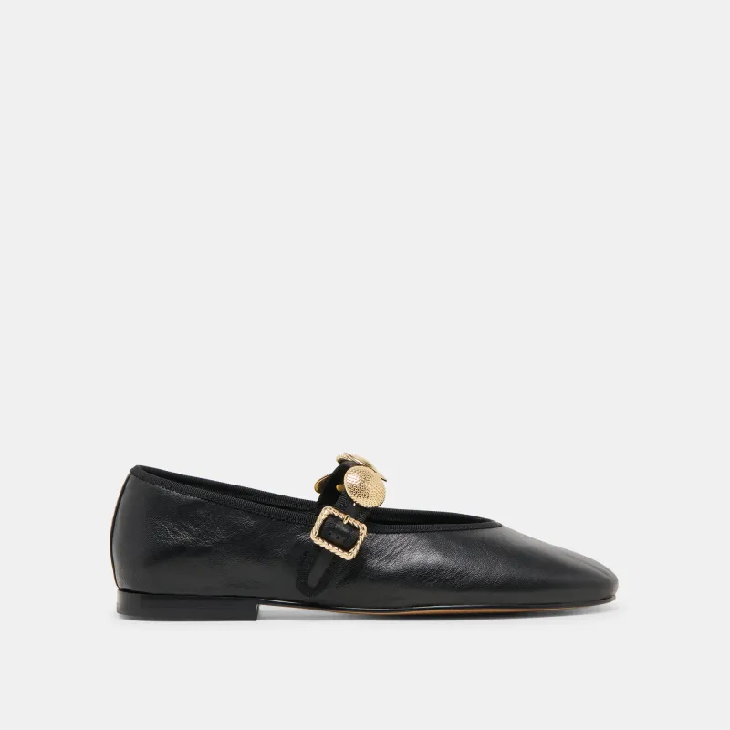RELAN WIDE BALLET FLATS BLACK LEATHER sold by Dolce Vita