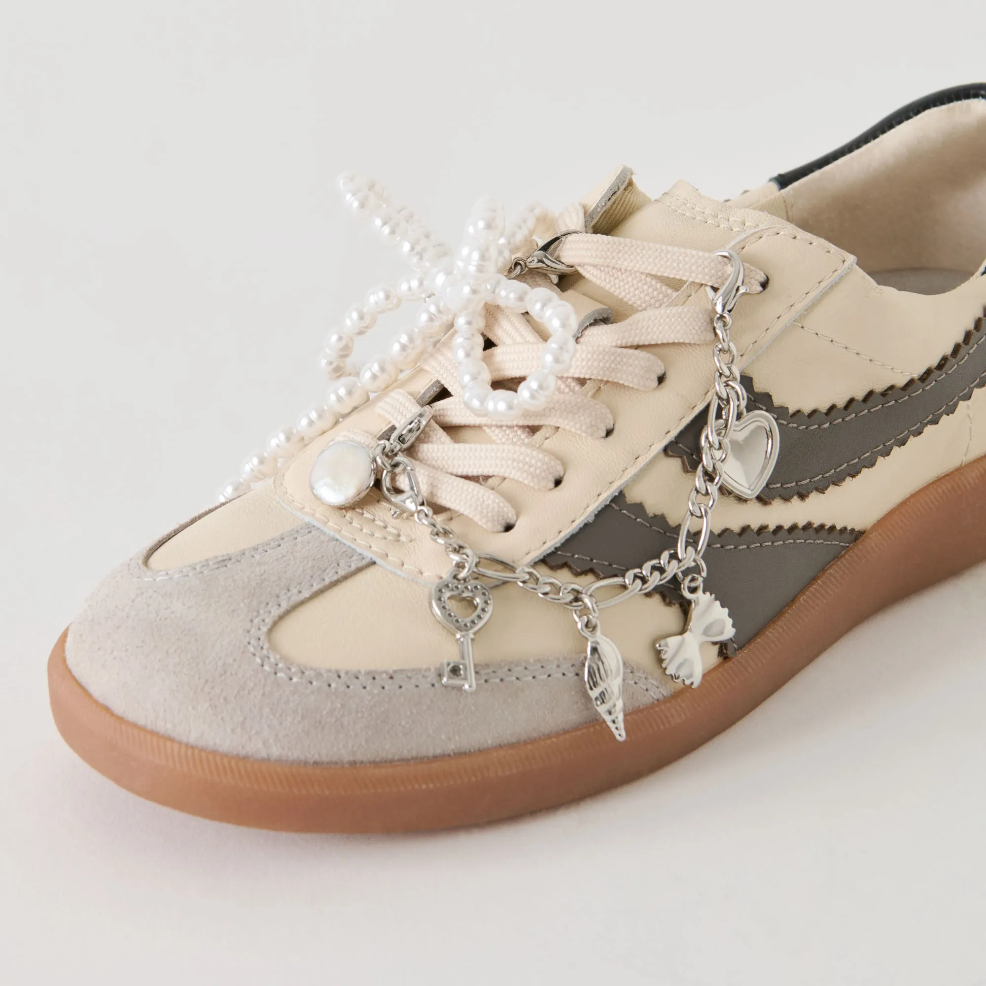 MERIT SNEAKERS WHITE GREY LEATHER + SILVER CHARM BUNDLE sold by Dolce Vita