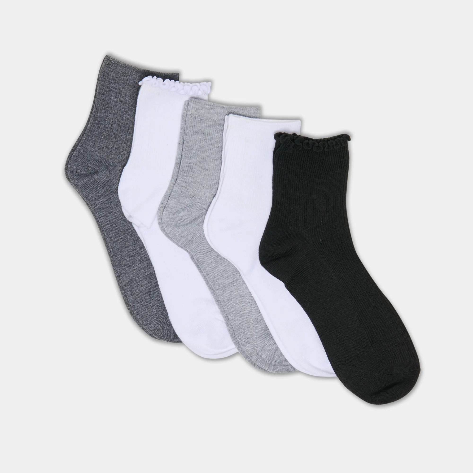 5 PACK LETTUCE EDGE ANKLET SOCKS WHITE GREY sold by Dolce Vita