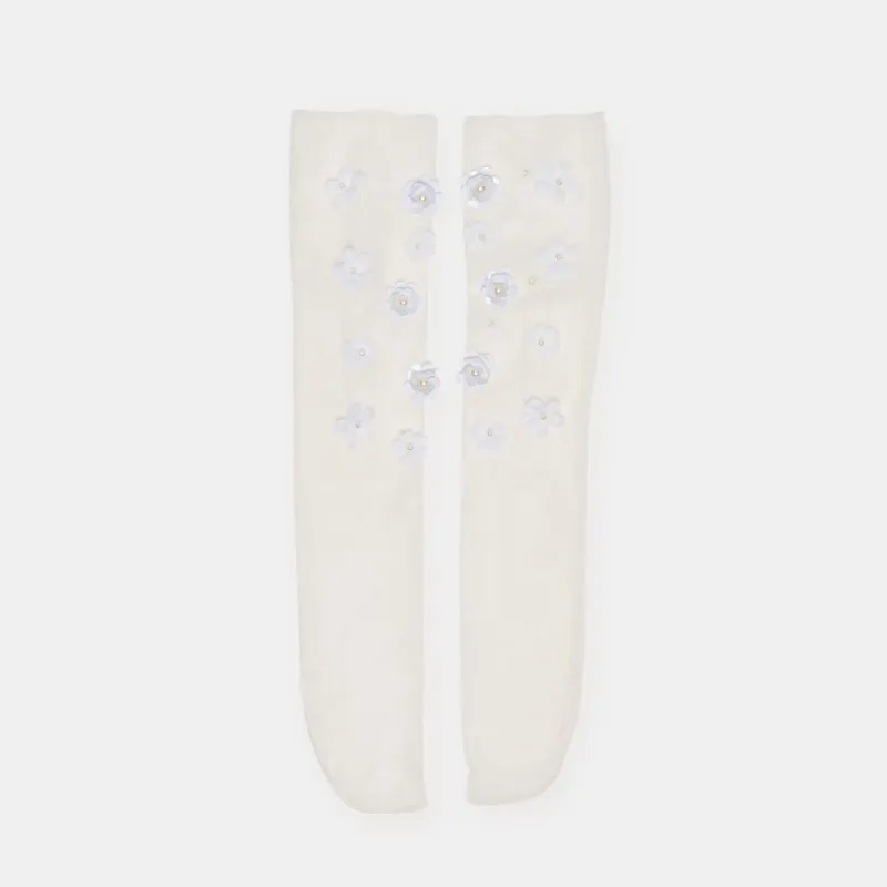 FLORAL CHIFFON SLOUCH SOCKS WHITE sold by Dolce Vita