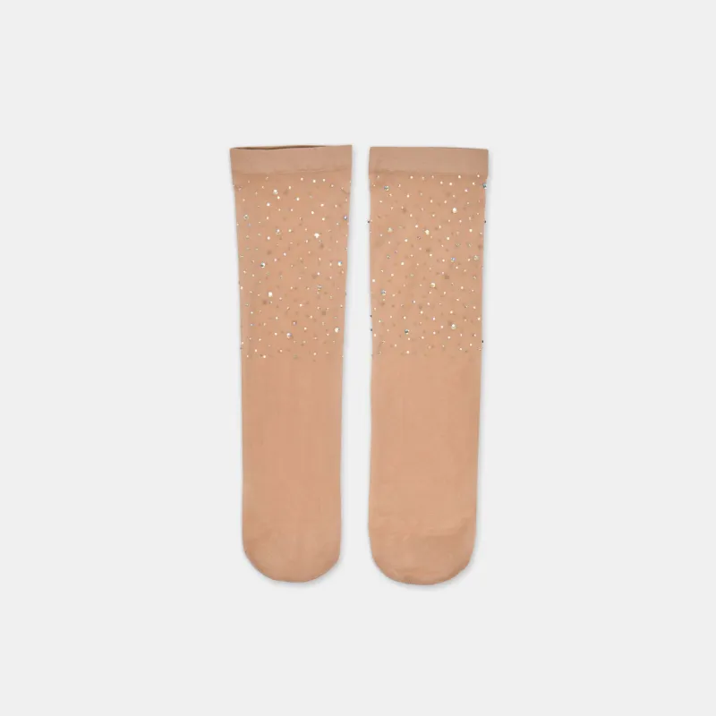 SHEER RHINESTONE CREW SOCKS BLUSH made by Dolce Vita