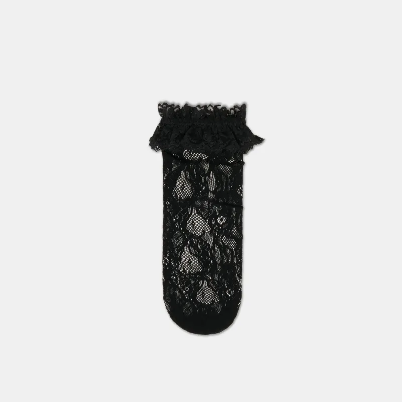 LACE RUFFLE CREW SOCKS BLACK sold by Dolce Vita