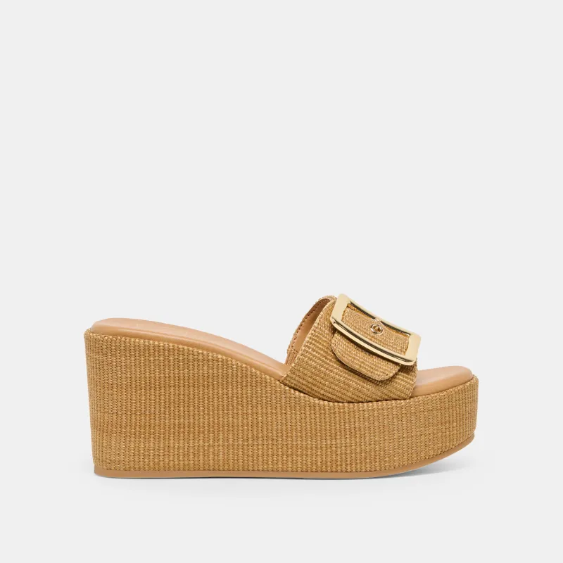 JILIAN WIDE WEDGES MOCHA RAFFIA sold by Dolce Vita
