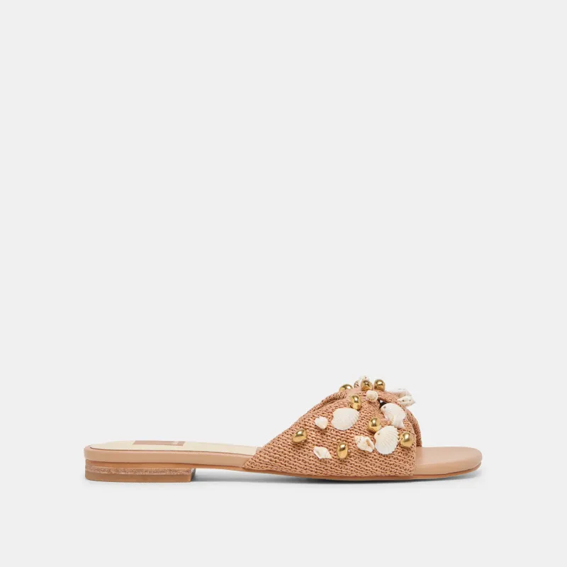 LIZZA SANDALS TOFFEE BEADED RAFFIA made by Dolce Vita