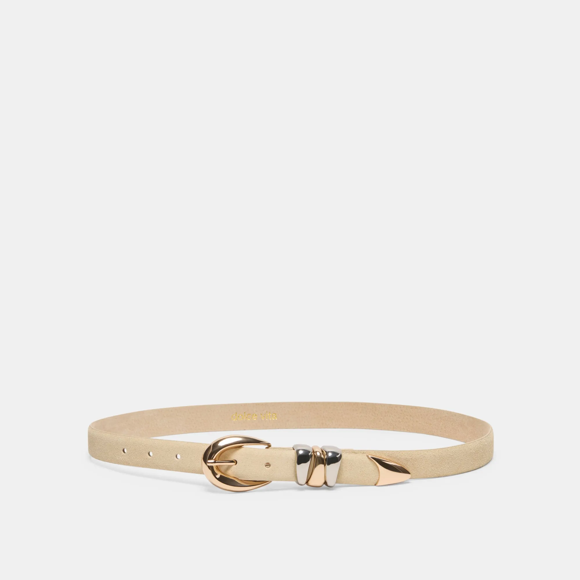 MIXED METAL BUCKLE BELT SAND sold by Dolce Vita