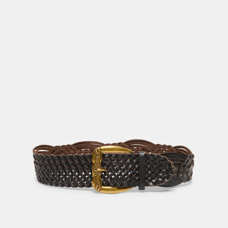 WOVEN WESTERN BUCKLE BELT ESPRESSO GOLD made by Dolce Vita