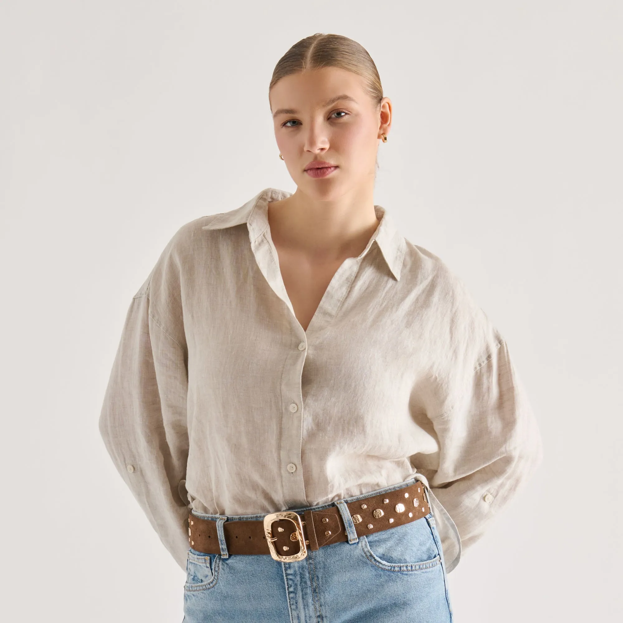 RECTANGLE BUCKLE STUDDED BELT BROWN GOLD sold by Dolce Vita product image thumbnail 4