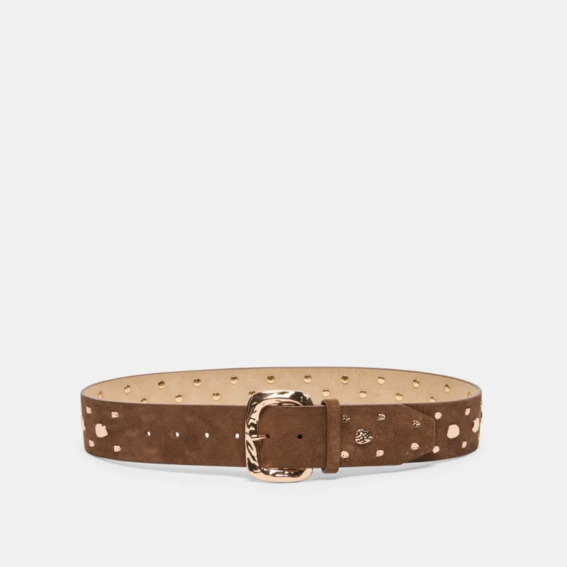 RECTANGLE BUCKLE STUDDED BELT BROWN GOLD made by Dolce Vita