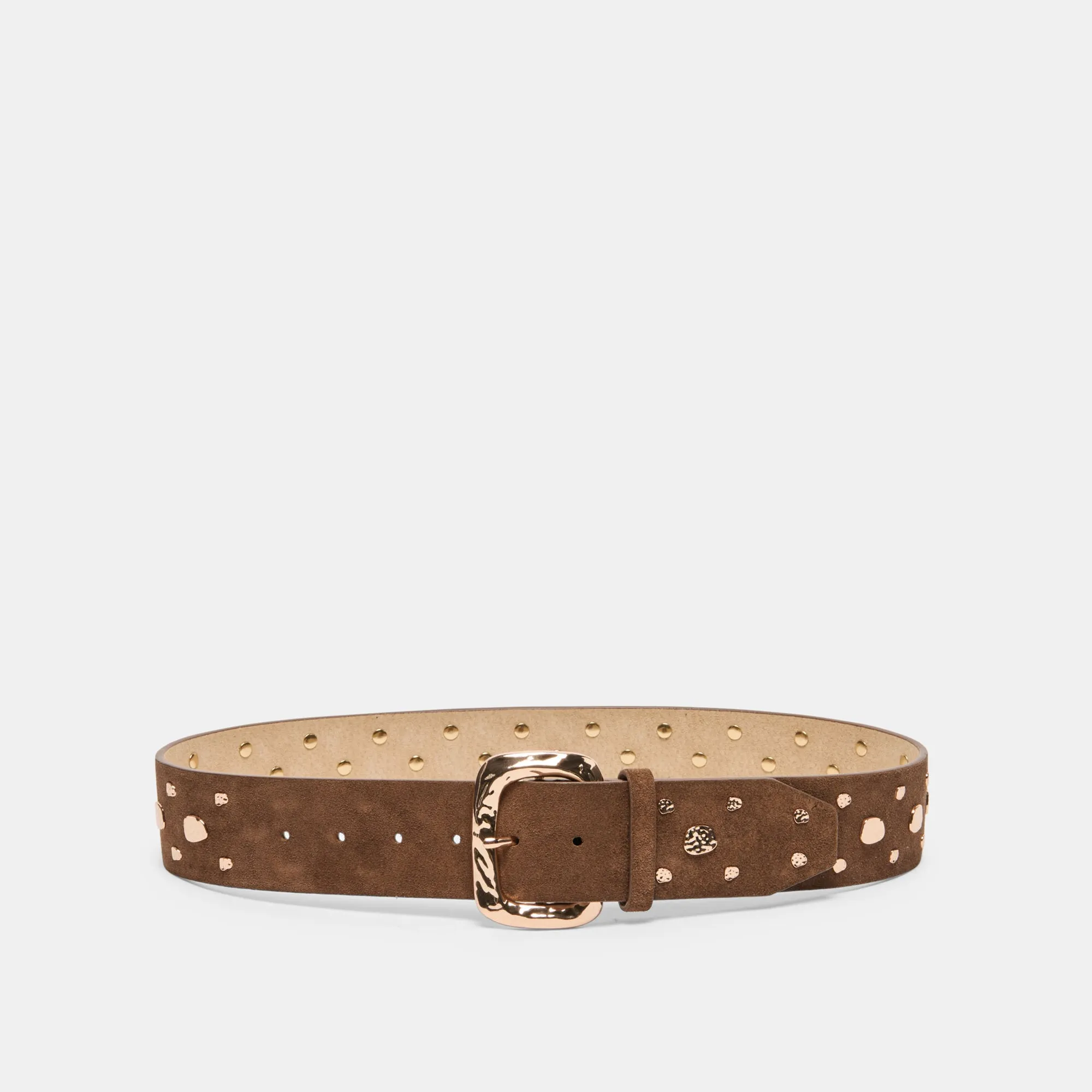 RECTANGLE BUCKLE STUDDED BELT BROWN GOLD sold by Dolce Vita