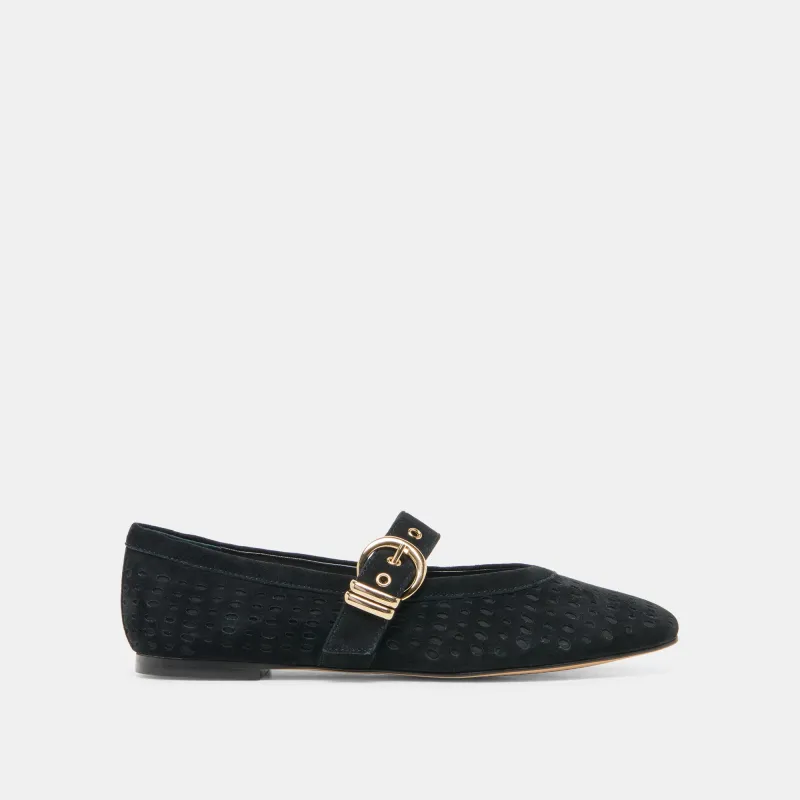 MIKELA BALLET FLATS ONYX PERFORATED SUEDE made by Dolce Vita