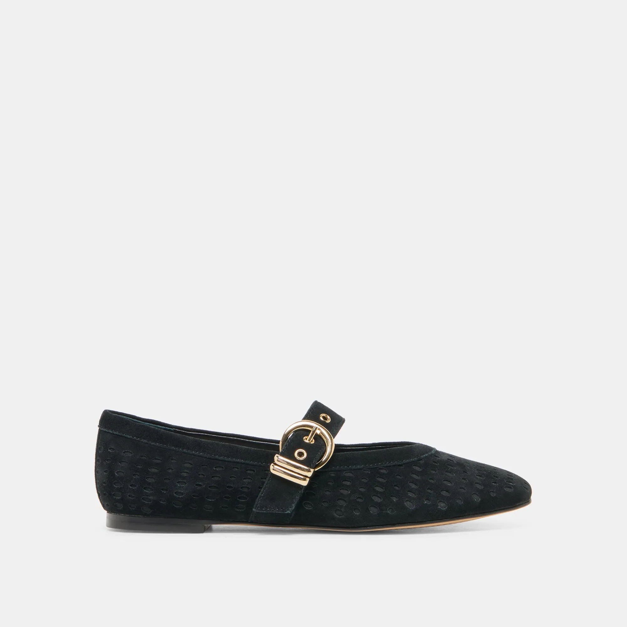 MIKELA BALLET FLATS ONYX PERFORATED SUEDE sold by Dolce Vita