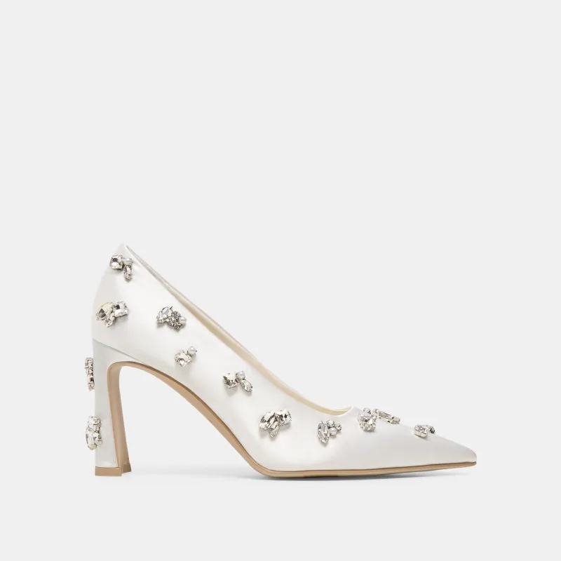 KAYNA RHINESTONE HEELS WHITE SATIN made by Dolce Vita