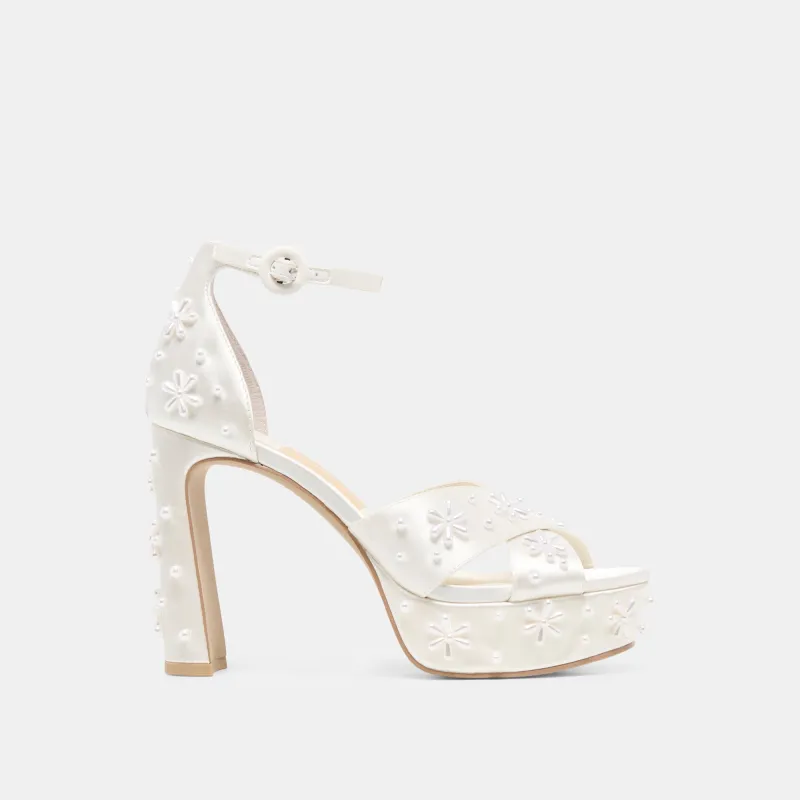 POPPY PEARL HEELS WHITE SATIN made by Dolce Vita