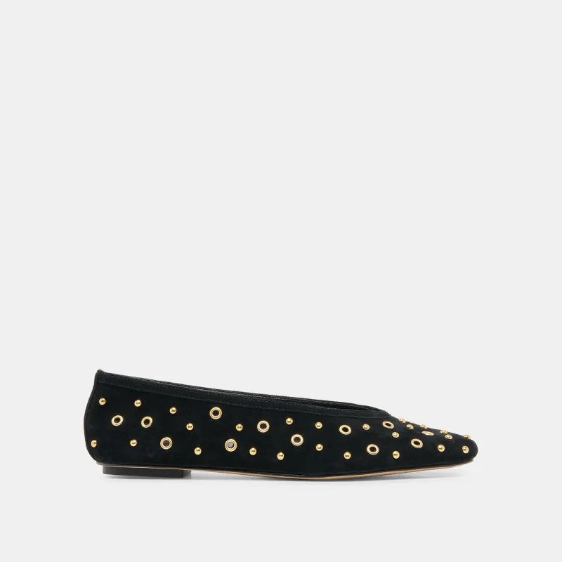 CARET STUD BALLET FLATS ONYX SUEDE made by Dolce Vita